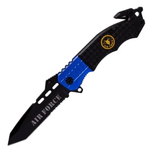 8" Black Foldable Pocket Knife w/ Engraved Geometrical Shapes