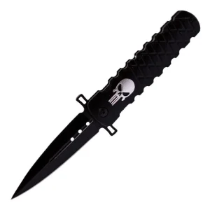 8" Iconic Silver Skull Surface Foldable Pocket Knife