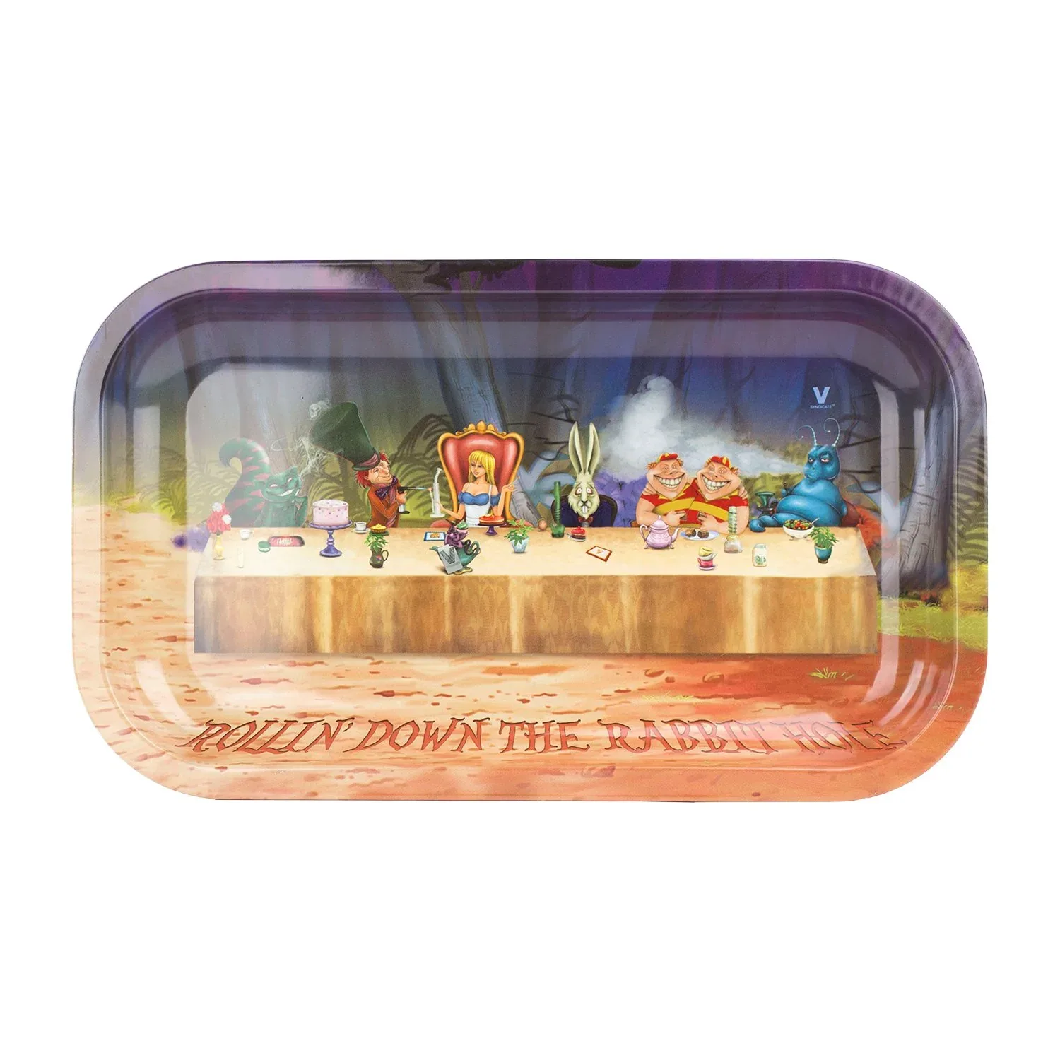 Alice Tea Party Metal Medium Rolling Tray - 11in