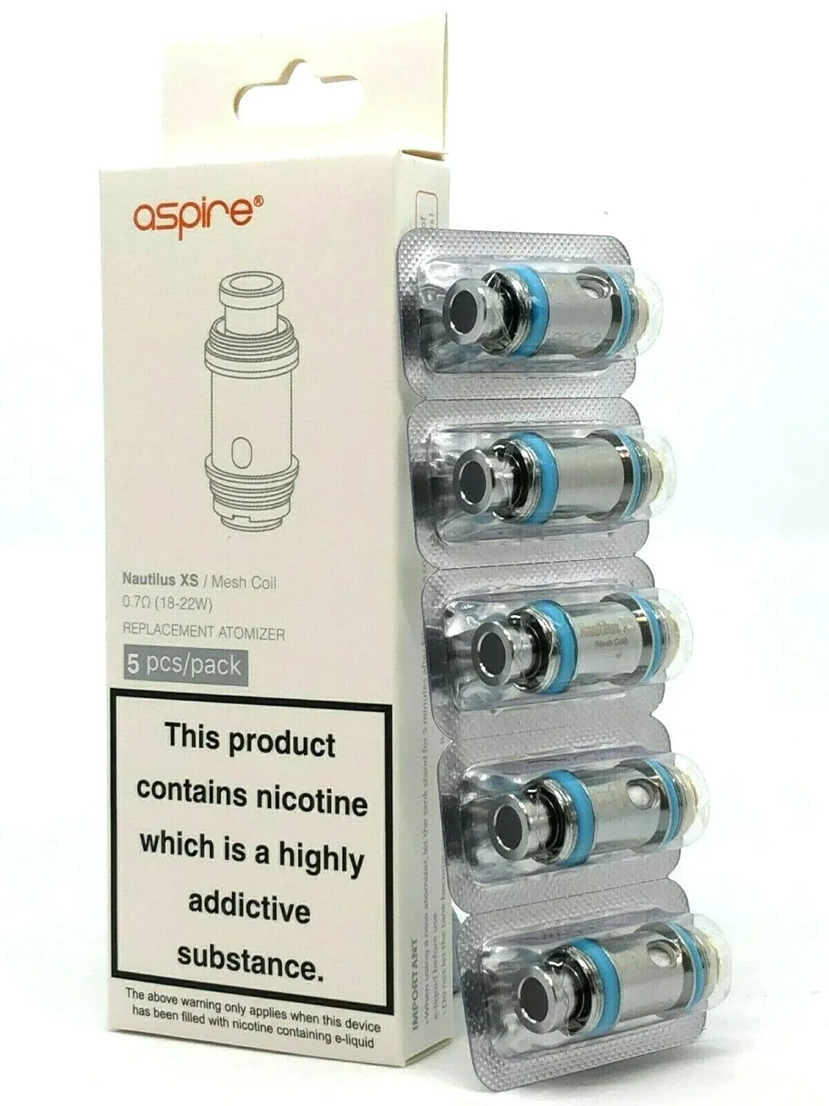 Genuine Aspire Nautilus XS 0.7Ω Mesh Replacement Coils Head Pack of 5x
