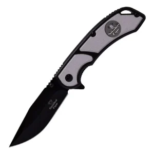 Snake Eye - 8" Grey Etched Design Foldable Pocket Knife