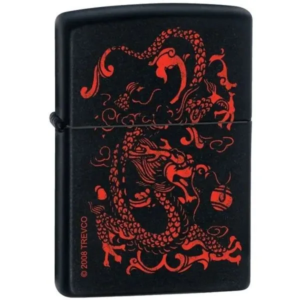 Zippo Lighter - Red Dragon Black Matte